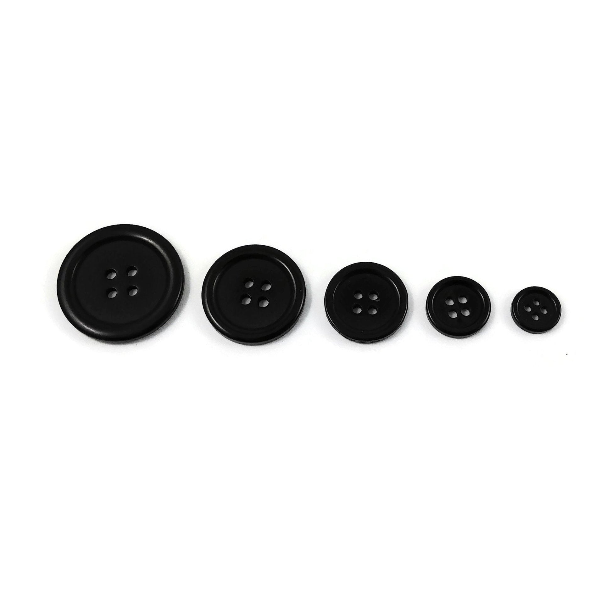 6 Boutons noirs en résine - Choisissez votre grandeur: 11, 15, 20, 25 ou 30mm