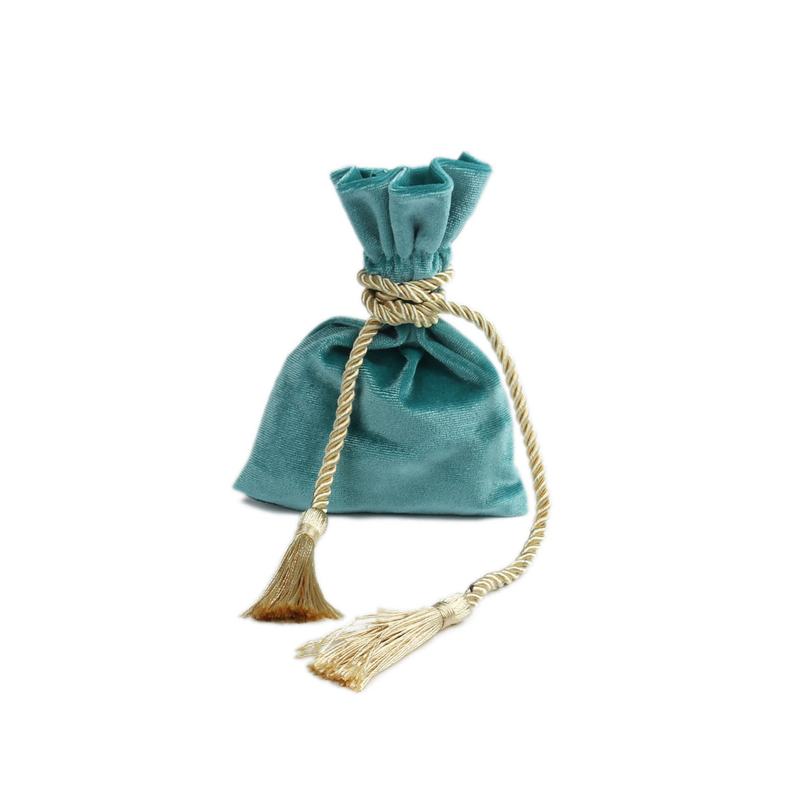Aqua velvet pouch bag with tassel rope