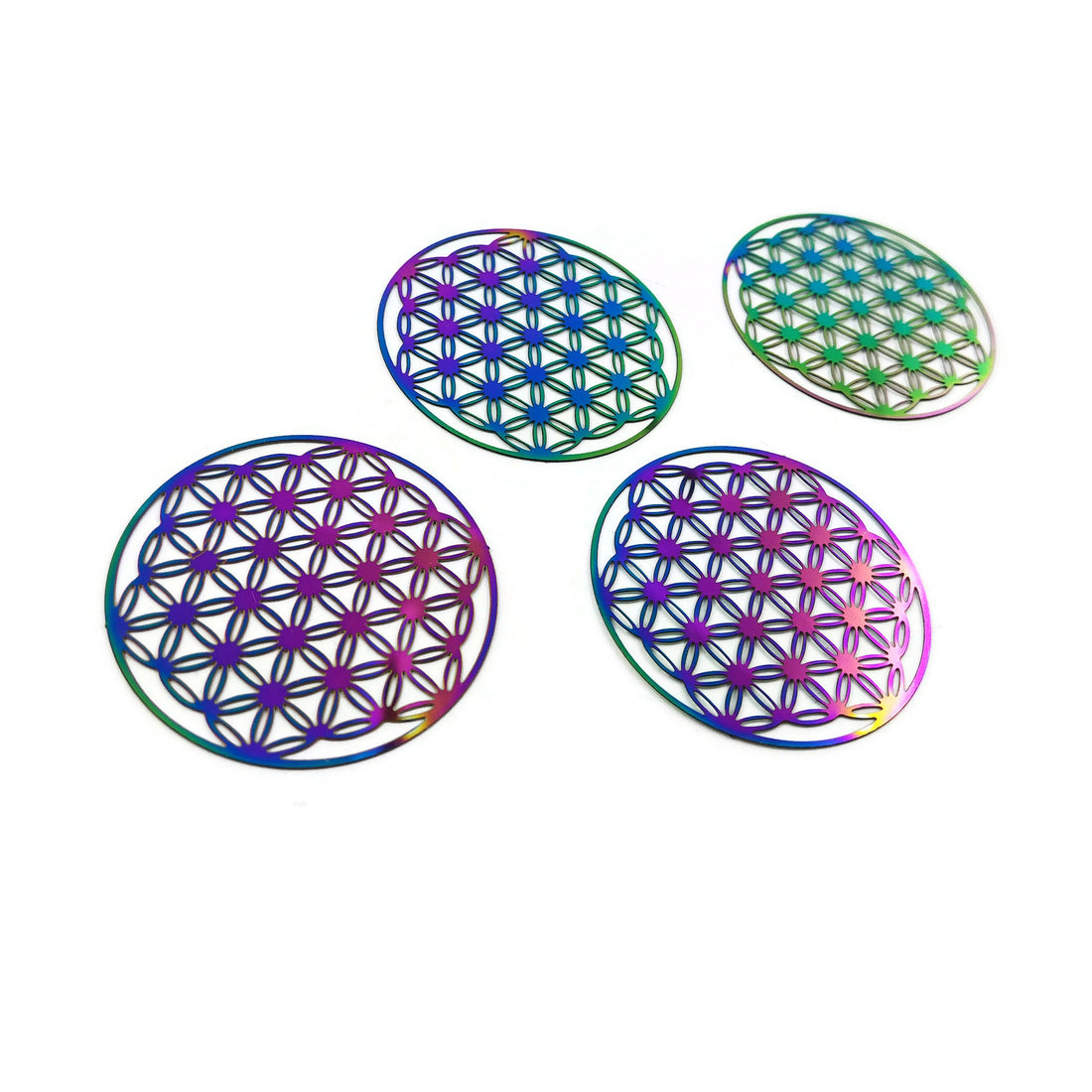 Rainbow Flower of Life stainless steel filigree metal embellishment