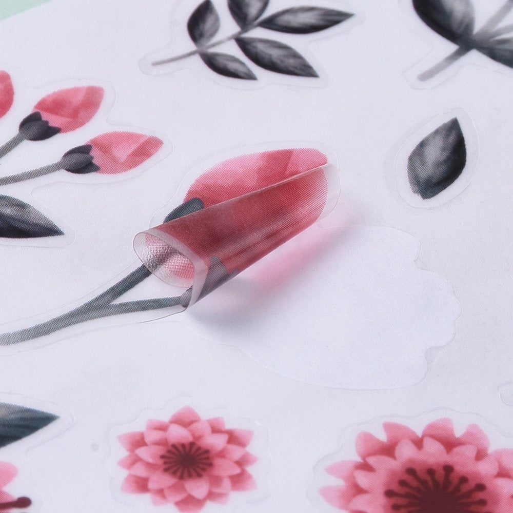 Flowers sticker set - 1 sheet of peony pattern stickers