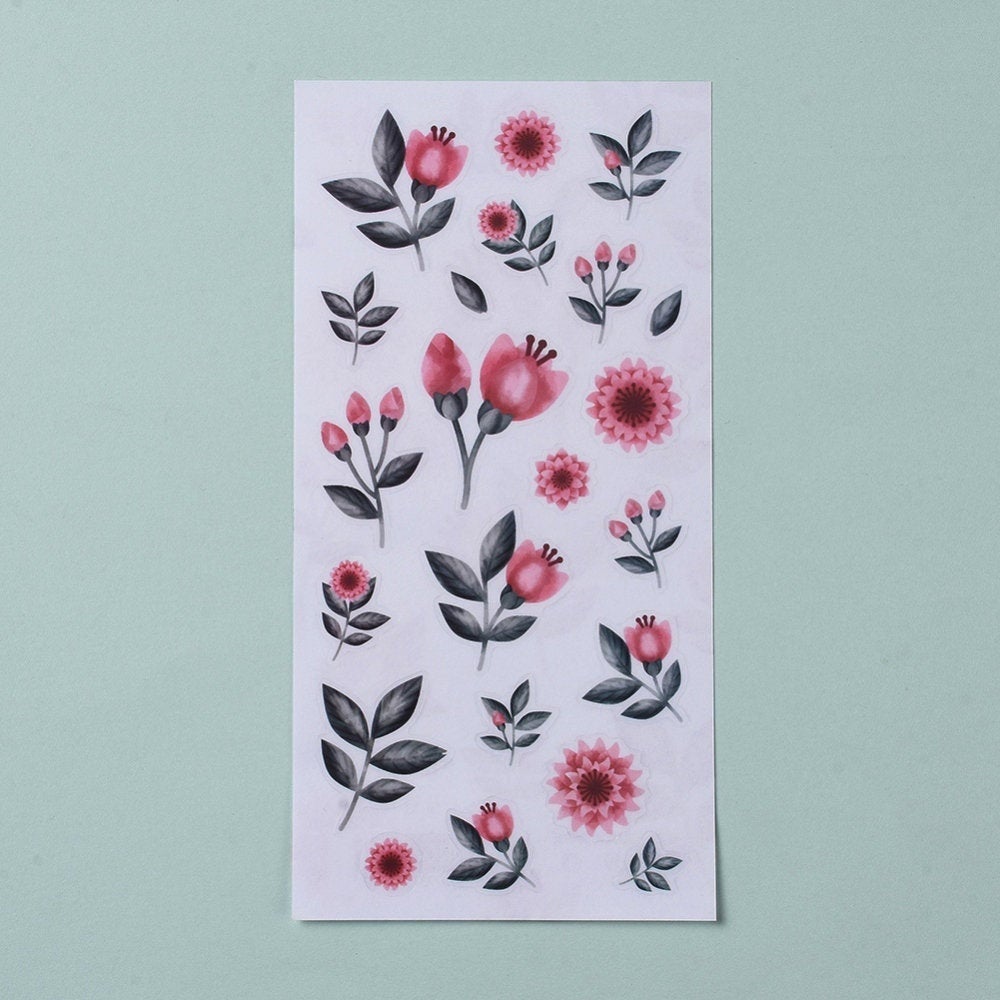 Flowers sticker set - 1 sheet of peony pattern stickers