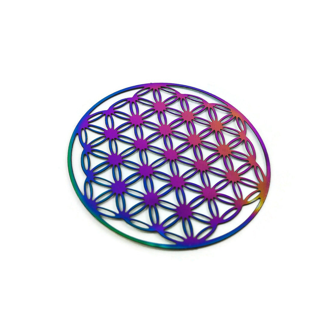 Rainbow Flower of Life stainless steel filigree metal embellishment