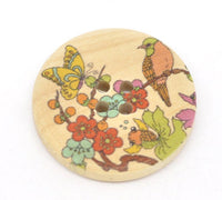 Bird and Foliage Pattern Wooden Sewing Button 30mm - set of 6 wood buttons 
