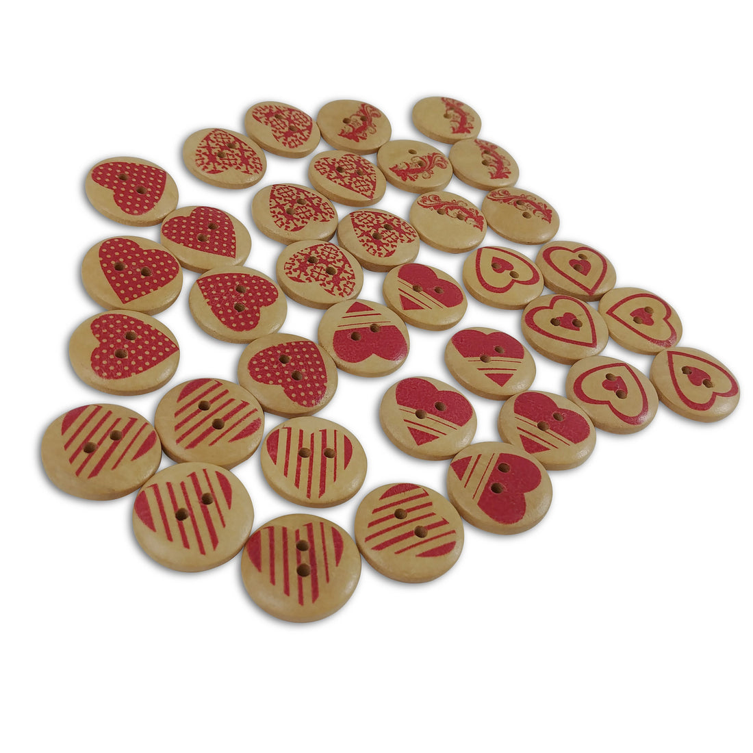 Heart wood sewing buttons - 6 Patterns craft buttons 20mm