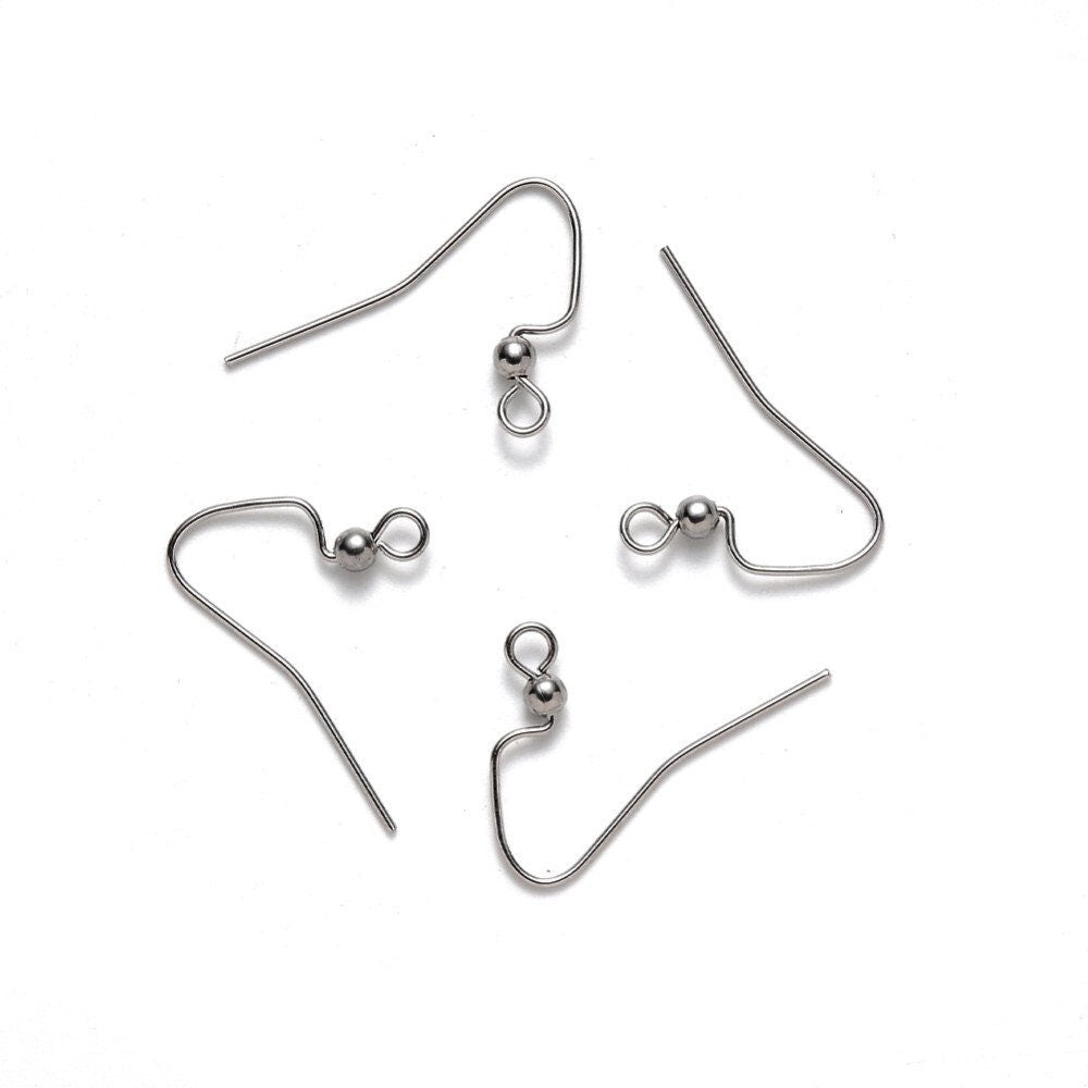 Stainless steel ear wires, Silver french earring hooks, Hypoallergenic earring findings, 20 pcs (10 pairs)