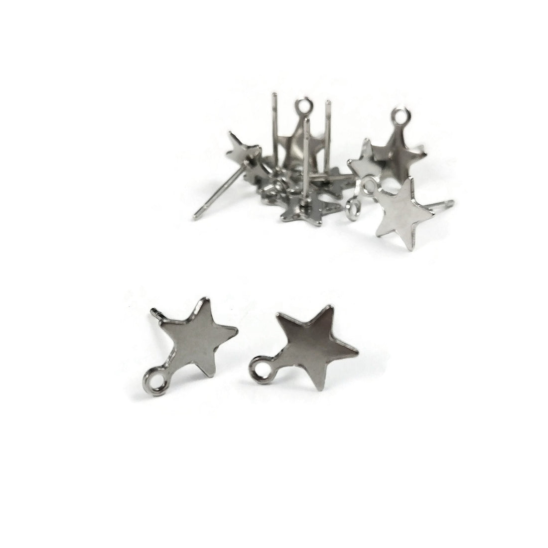 8mm star earstuds with loop, Stainless steel earring studs, Hypoallergenic gold or silver jewelry findings