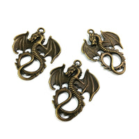 Large dragon charm, Hypoallergenic DIY necklace pendant, Fantaisy medieval pendant, patina or bronze plated charms