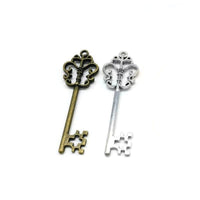 Large skeleton key charm, Hypoallergenic DIY necklace pendant, Victorian steampunk pendant, gold bronze silver plated charms