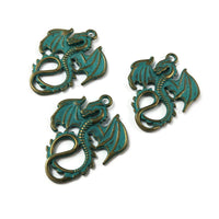 Large dragon charm, Hypoallergenic DIY necklace pendant, Fantaisy medieval pendant, patina or bronze plated charms