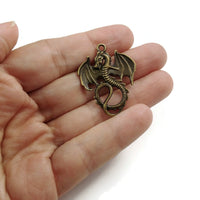 Large dragon charm, Hypoallergenic DIY necklace pendant, Fantaisy medieval pendant, patina or bronze plated charms