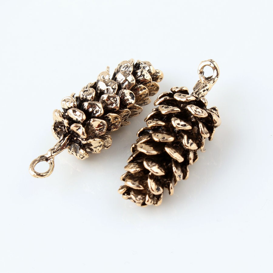 Big pinecone charm, Hypoallergenic DIY necklace pendant, Woodland rustic pendant, antique silver or gold charms
