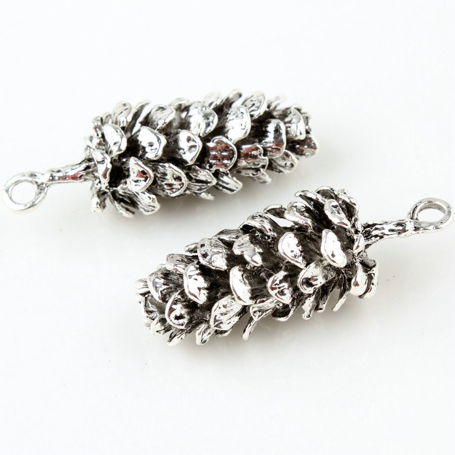 Big pinecone charm, Hypoallergenic DIY necklace pendant, Woodland rustic pendant, antique silver or gold charms
