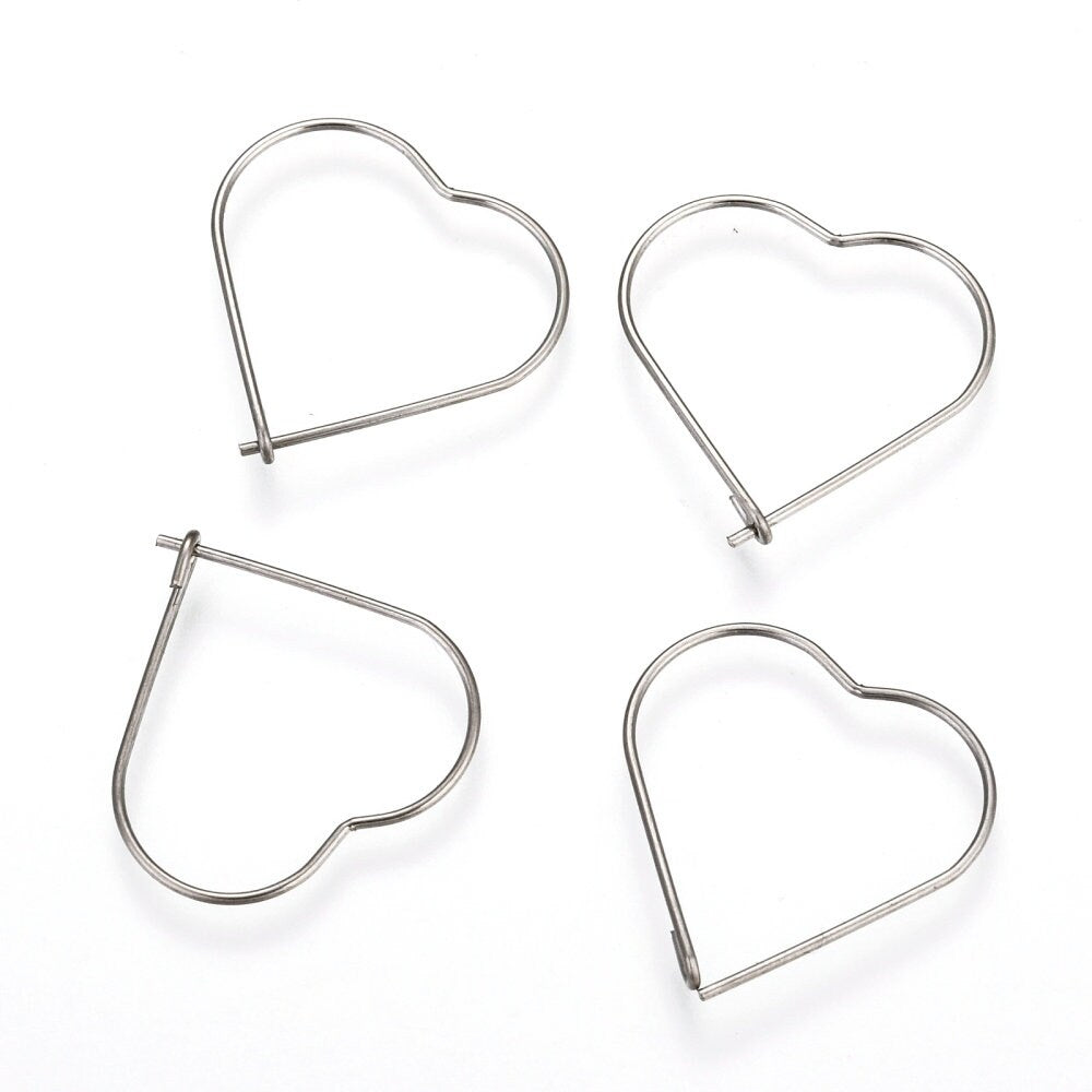 10 stainless steel heart hoops (5 pairs) Gold hoops findings, Silver earring hoops for jewelry making