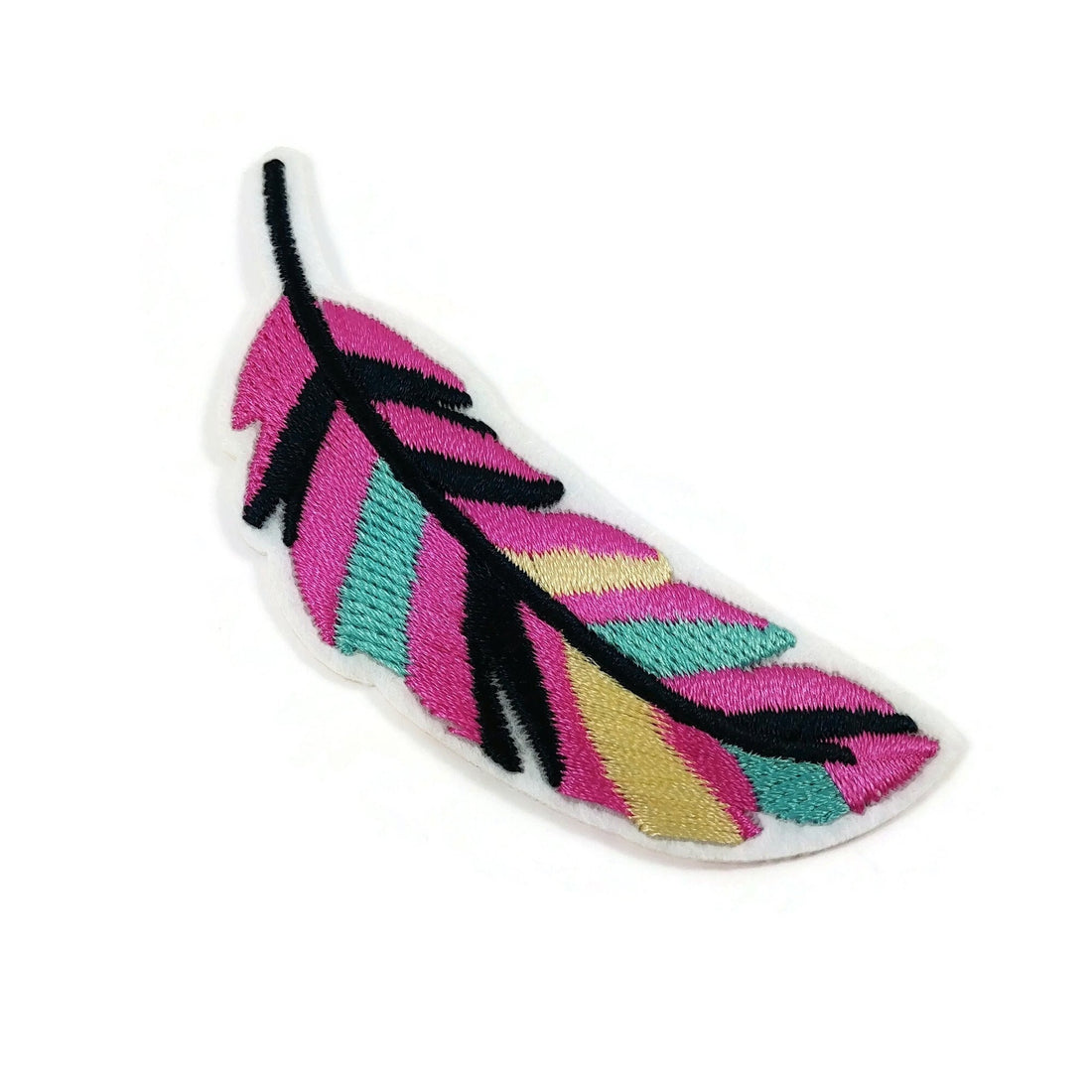 Feather iron on patch, Embroidered sew on patch, Colorful boho applique