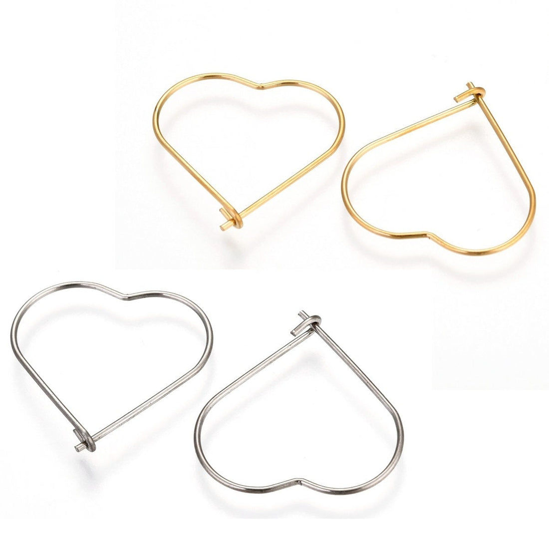 10 stainless steel heart hoops (5 pairs) Gold hoops findings, Silver earring hoops for jewelry making