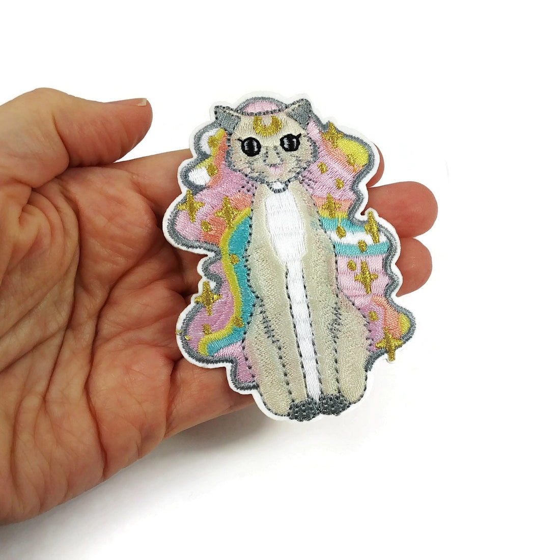 Cat iron on patch, Embroidered sew on patch, Boho mystic cat applique