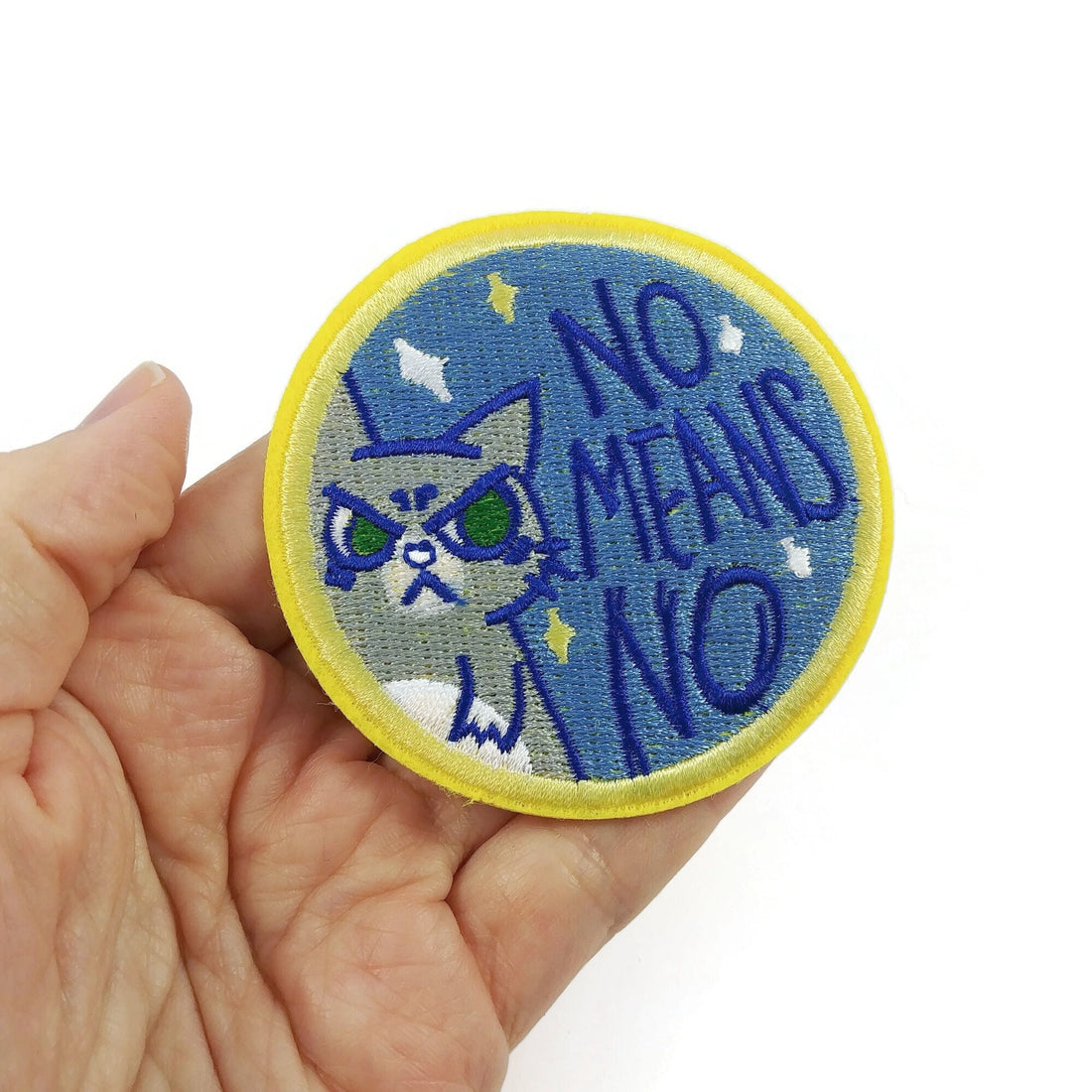 NO MEANS NO iron on patch, Cat embroidered sew on patch, Funny badge appliques