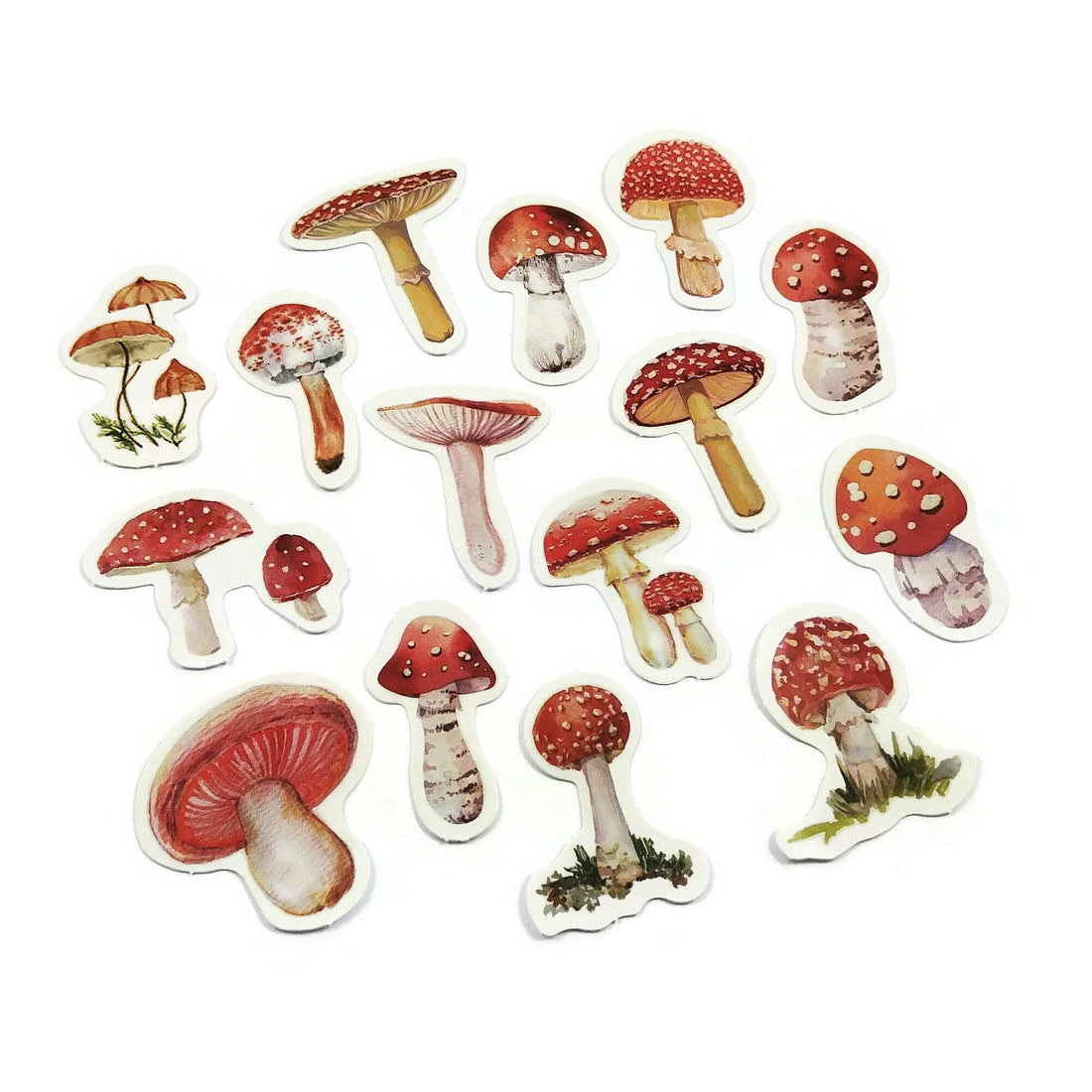 Red mushroom sticker pack - 15 cute botanical stickers - Cottagecore journal planner