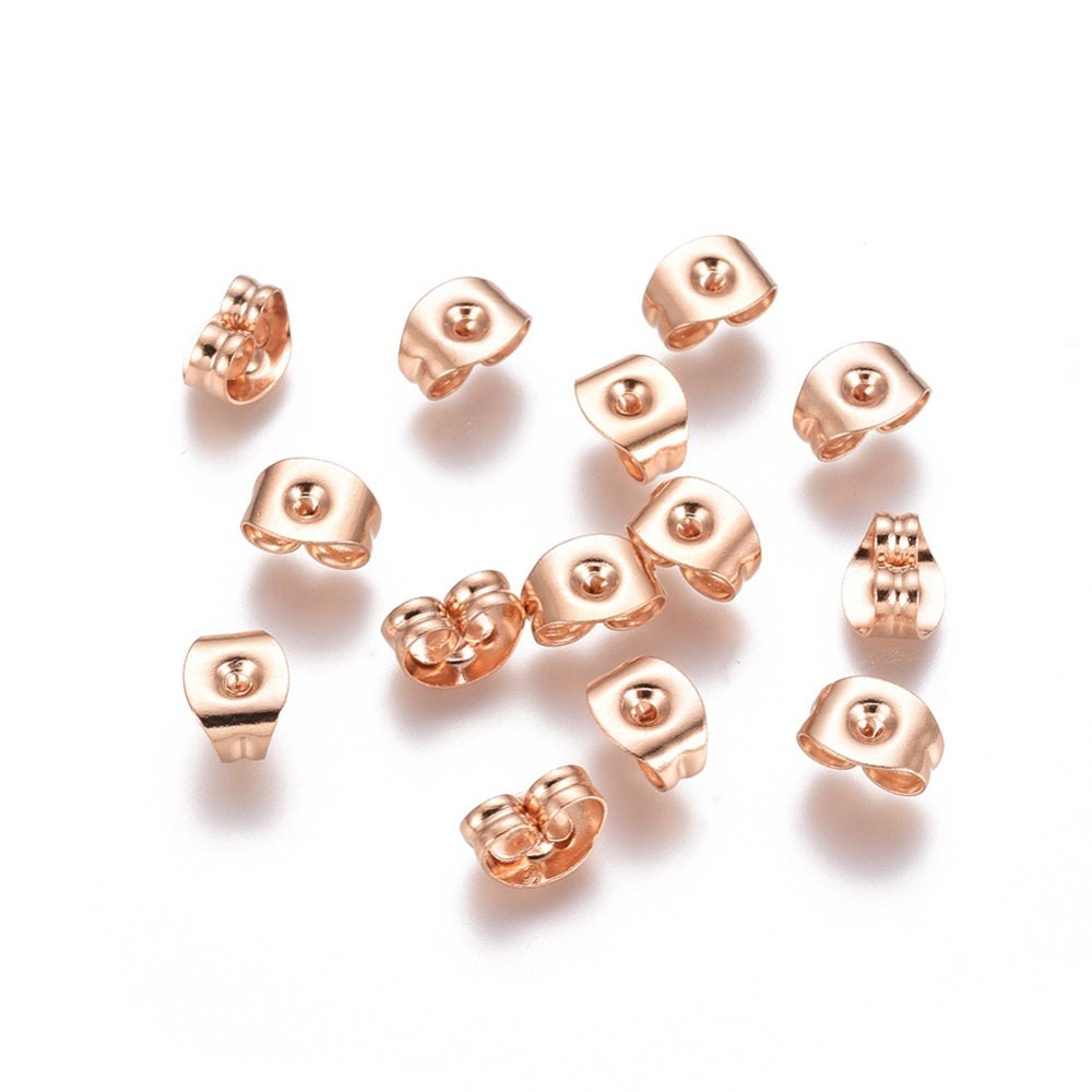 Rose gold earring backs, 6mm stainless steel earnuts, Hypoallergenic butterfly stoppers, Jewelry making supplies
