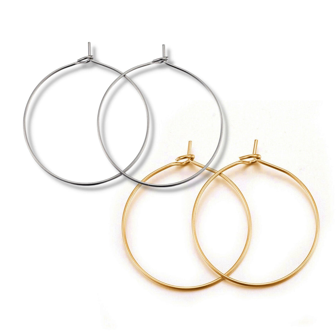 Surgical stainless steel hoops, Hypoallergenic earring findings, 15mm, 20mm, 25mm, 30mm hoops for jewelry making