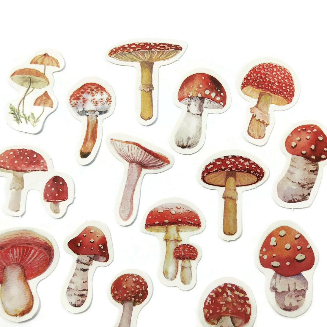 Red mushroom sticker pack - 15 cute botanical stickers - Cottagecore journal planner