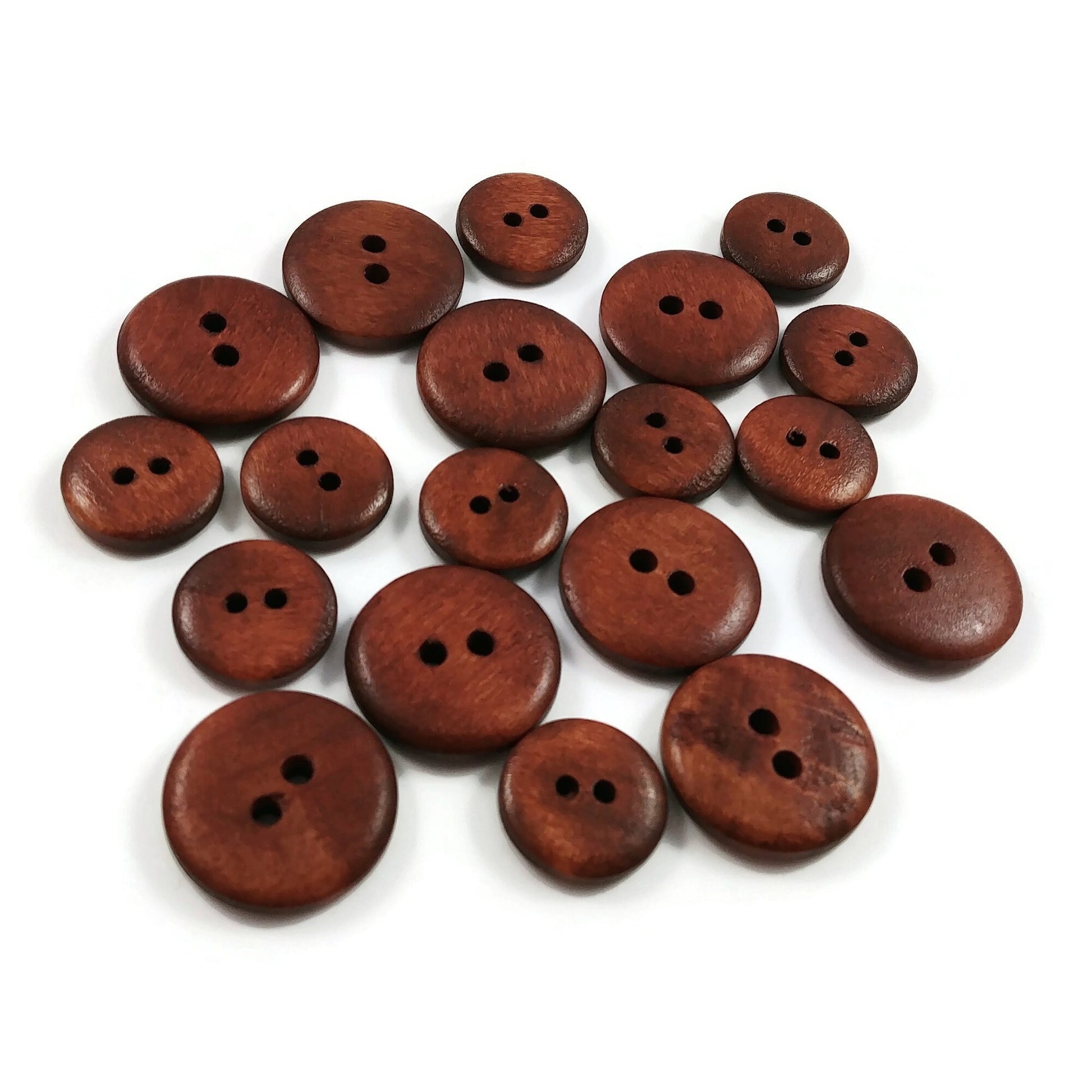 Reddish brown wooden buttons, 15mm, 20mm, Plain round sewing buttons