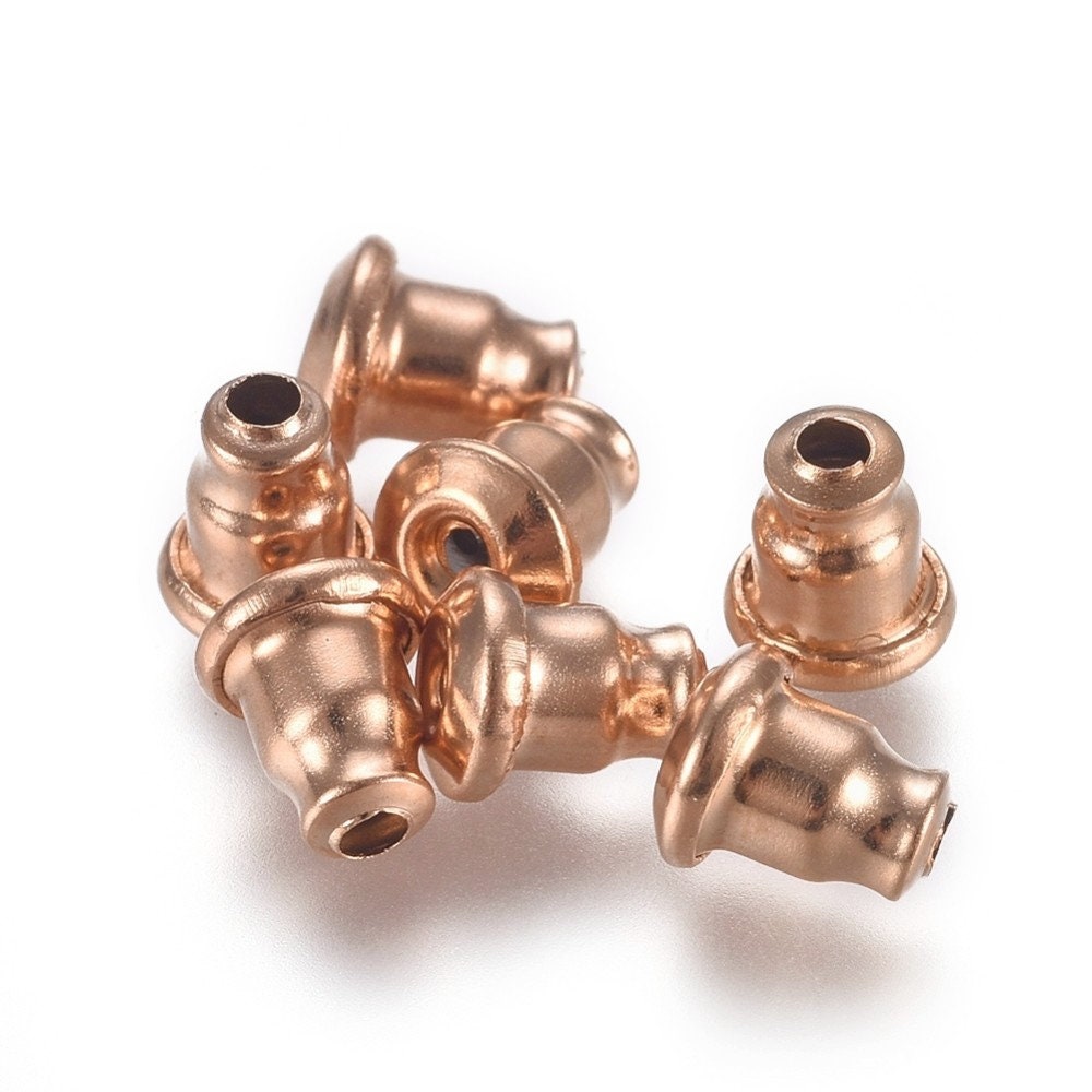 Rose gold earring backs, 6mm stainless steel earnuts, Hypoallergenic bullet stoppers, Jewelry making supplies