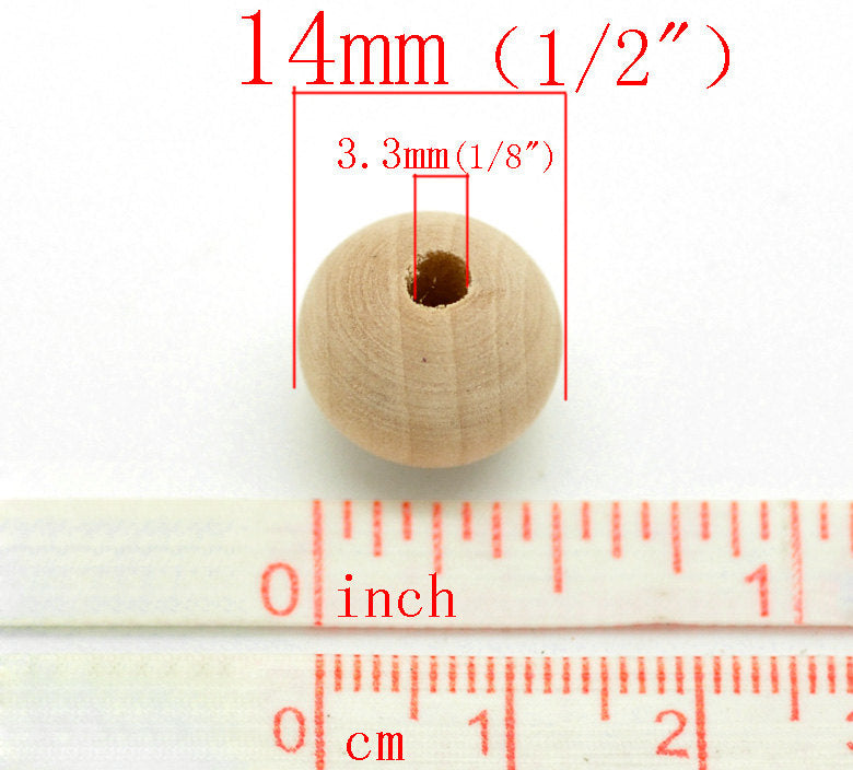 Natural Wood Beads round 14mm unfinished spacer beads 25pcs