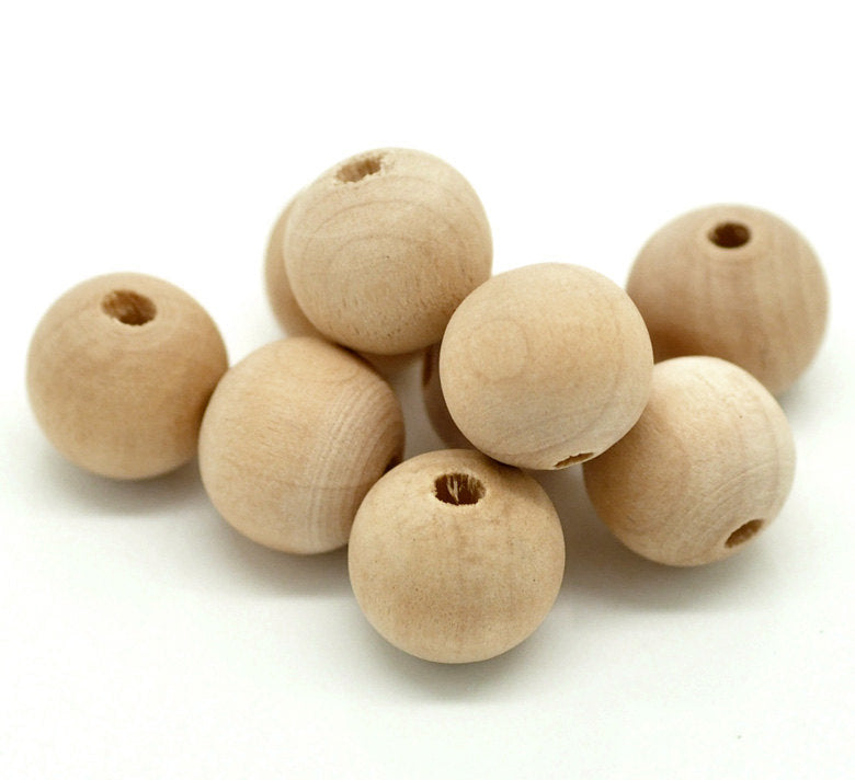 Natural Wood Beads round 14mm unfinished spacer beads 25pcs