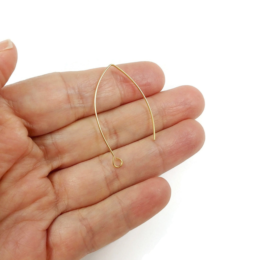 18K Gold Plated Marquise Ear Wire, Long Brass Earring Hooks, Real Gold Plated Earring Findings, Nickel Free