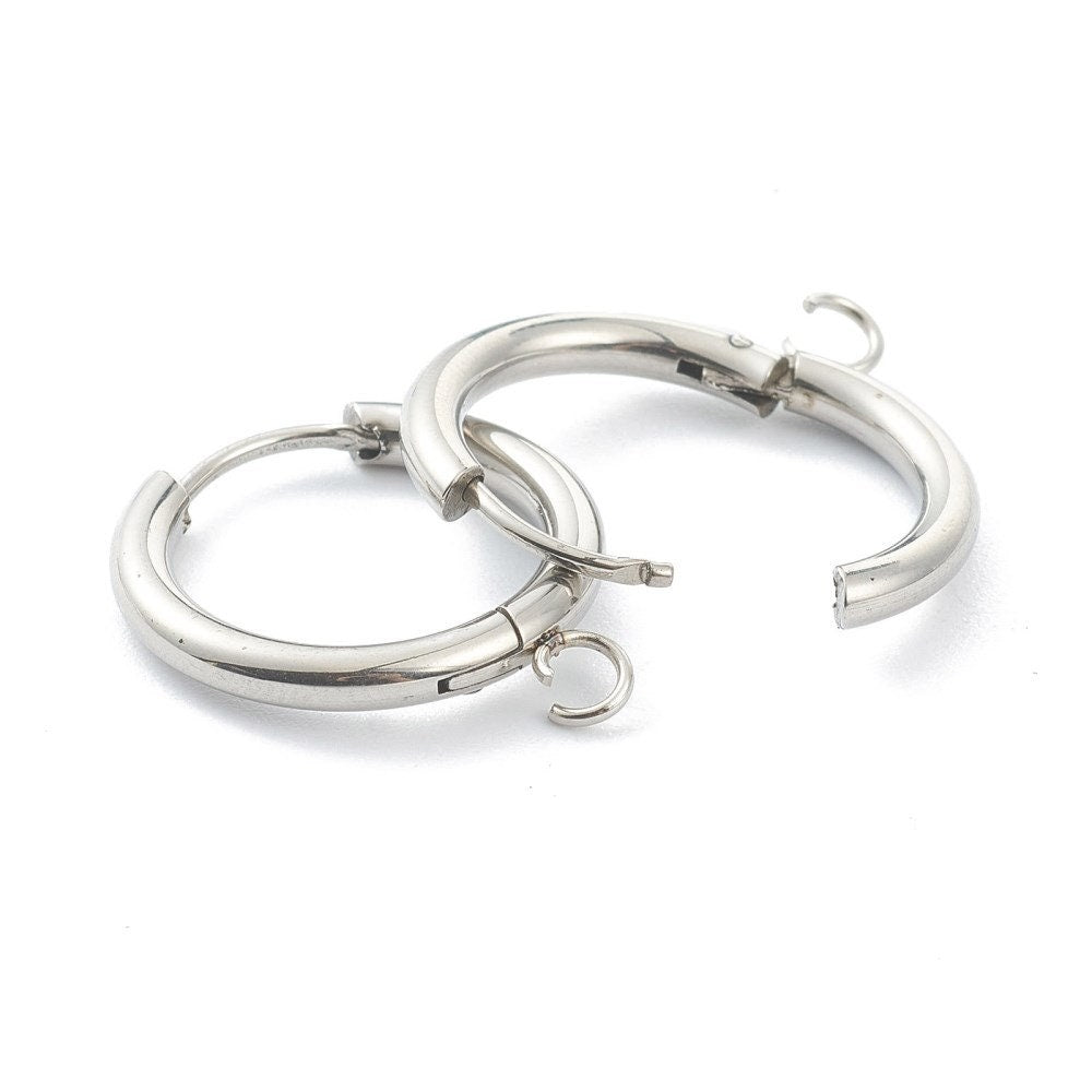 Stainless steel huggie hoops with loop, Gold, Silver, Earring findings, Small round hoops for jewelry making