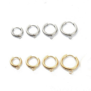 Stainless steel huggie hoops with loop, Gold, Silver, Earring findings, Small round hoops for jewelry making