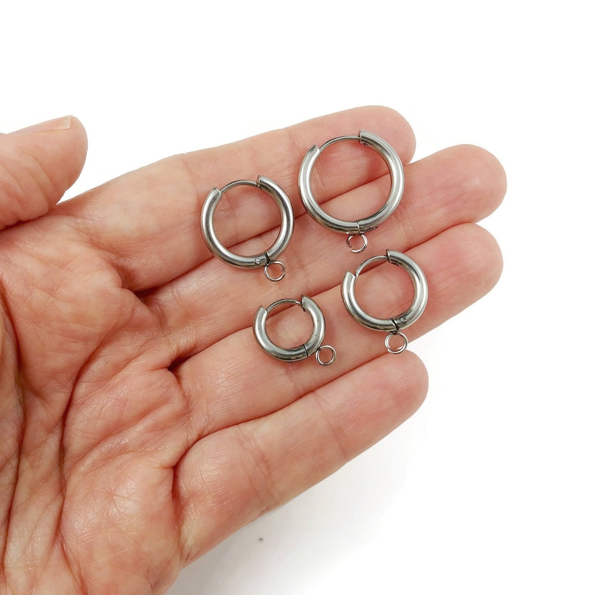 Stainless steel huggie hoops with loop, Gold, Silver, Earring findings, Small round hoops for jewelry making