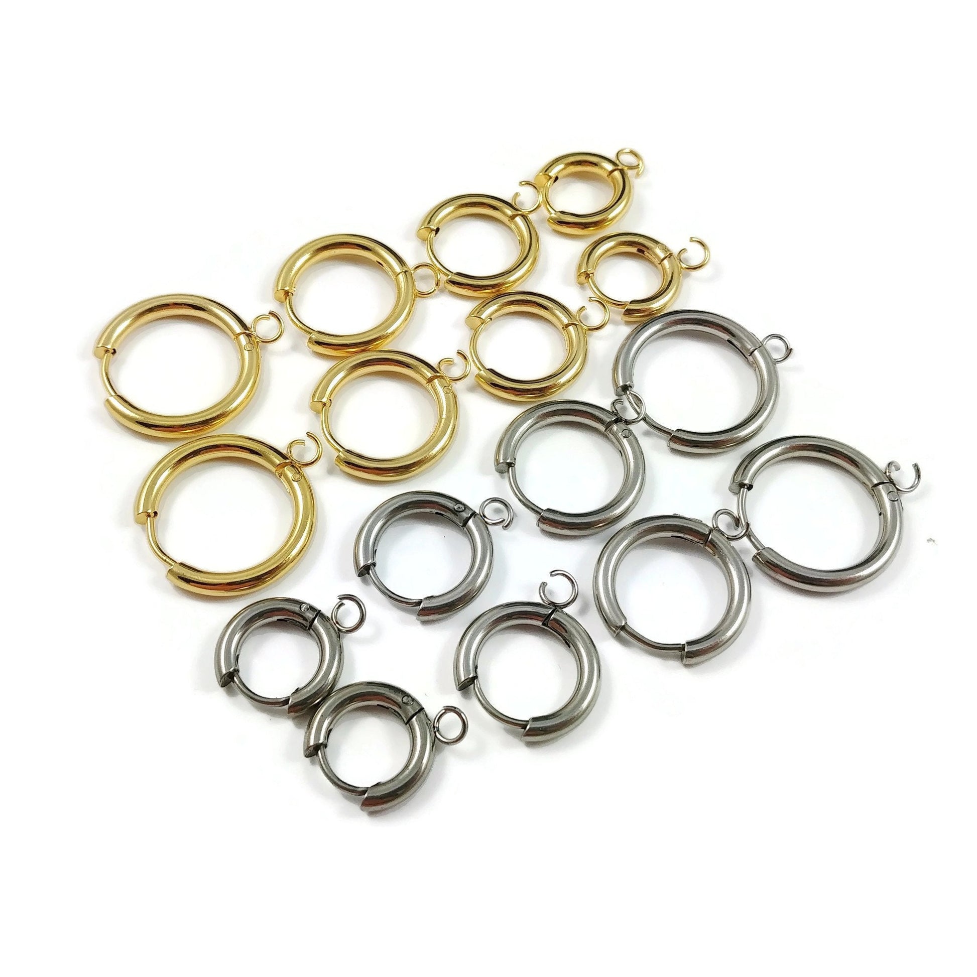 Stainless steel huggie hoops with loop, Gold, Silver, Earring findings, Small round hoops for jewelry making