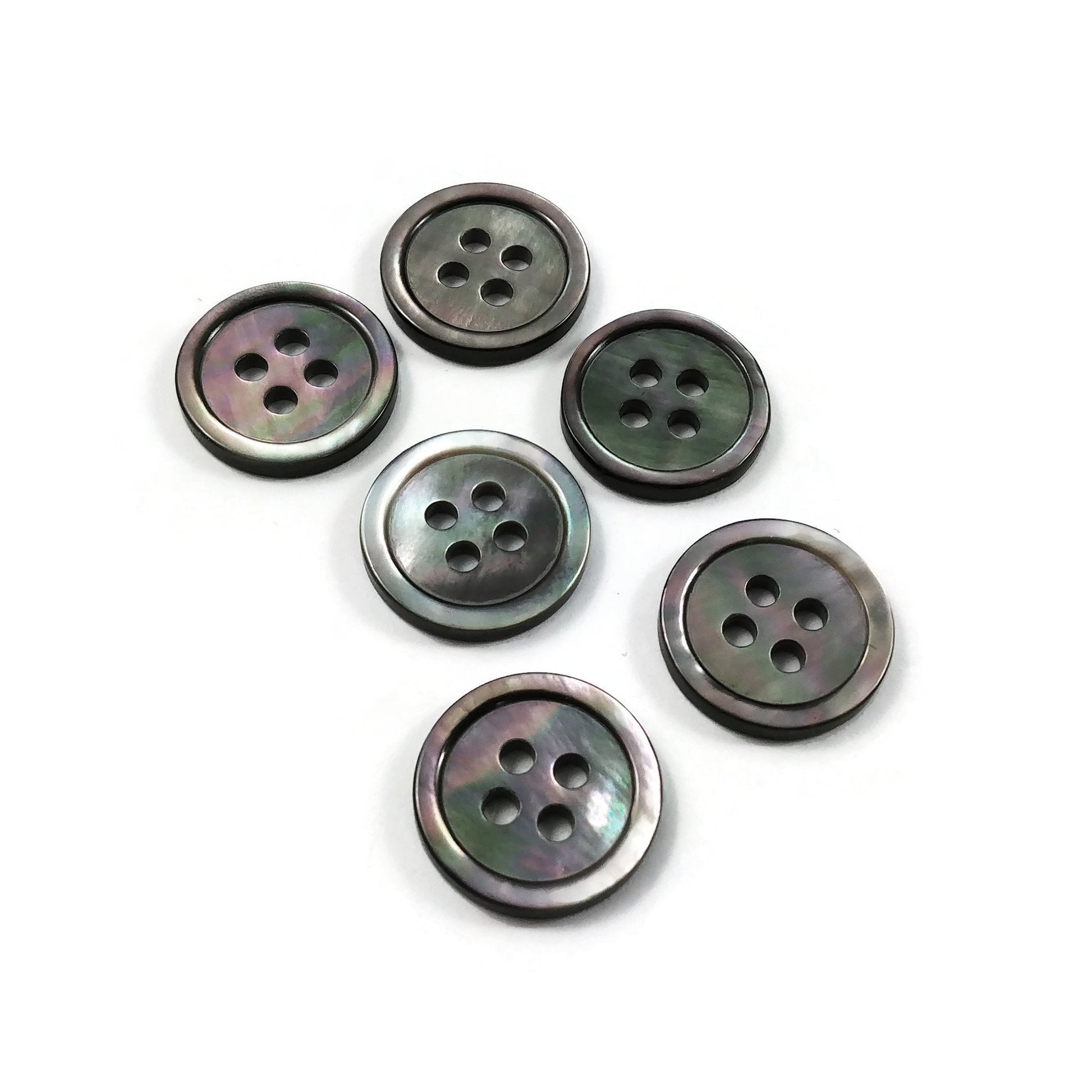 Grey mother of pearl buttons, Natural black lip shell sewing buttons, 4 sizes available