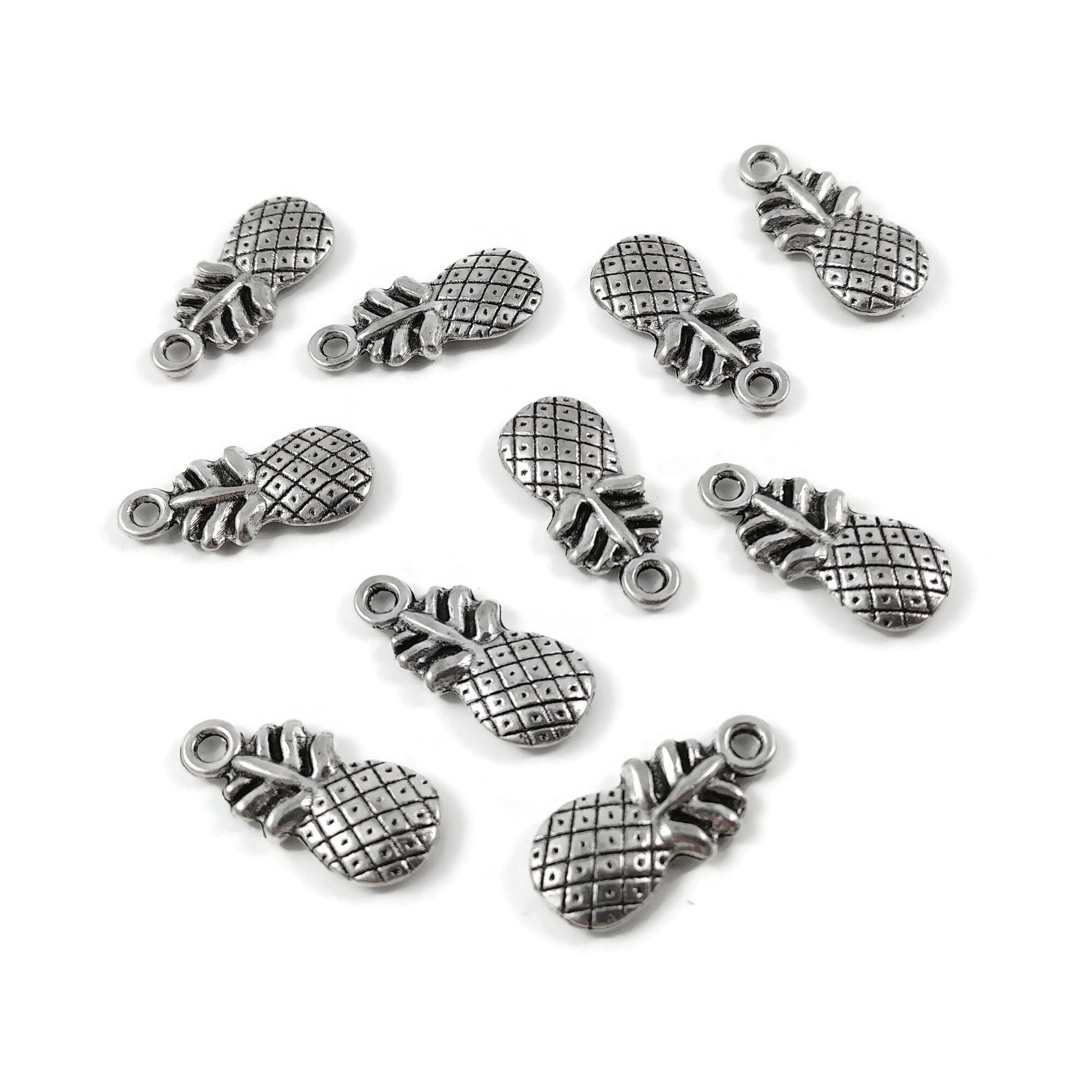 10 fun pineapple charms, 20mm nickel free metal pendants, Cute charms for jewelry making