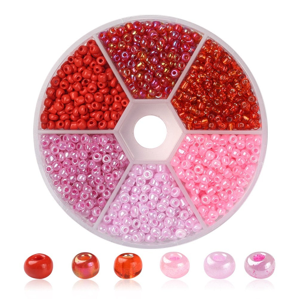 Glass seed beads kit, Assorted red and pink, 2mm 3mm 4mm, Jewelry making set