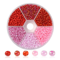 Glass seed beads kit, Assorted red and pink, 2mm 3mm 4mm, Jewelry making set