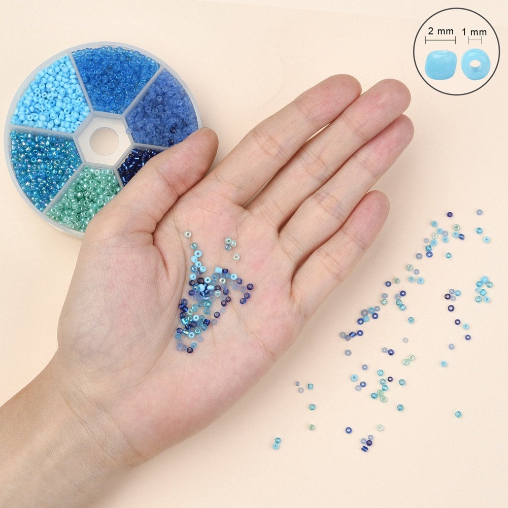Glass seed beads kit, Assorted blue, 2mm 3mm 4mm, Jewelry making set