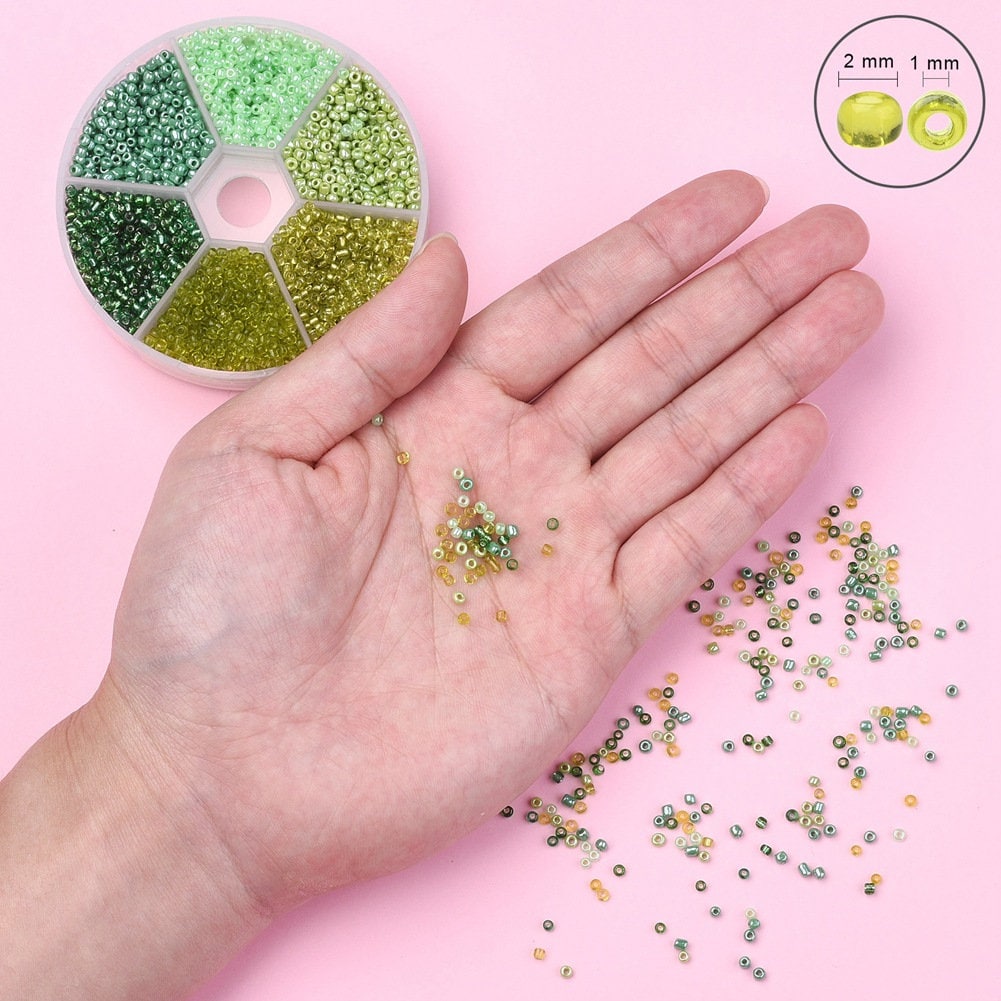 Glass seed beads kit, Assorted green, 2mm 3mm 4mm, Jewelry making set