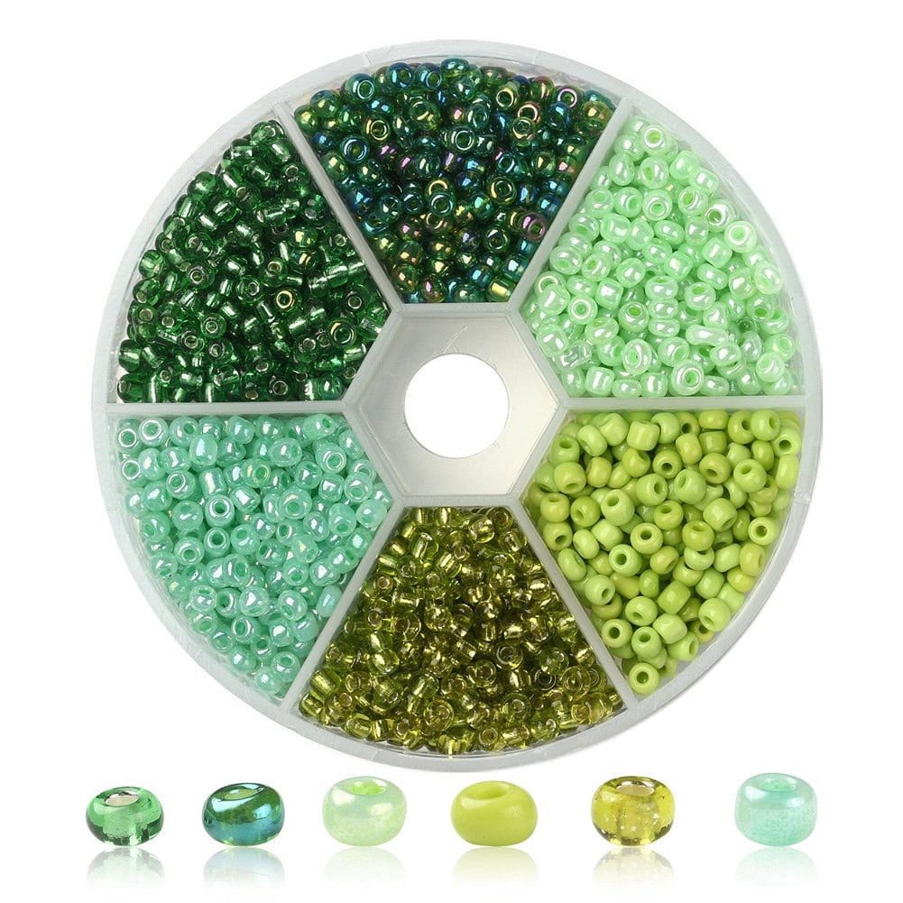 Glass seed beads kit, Assorted green, 2mm 3mm 4mm, Jewelry making set