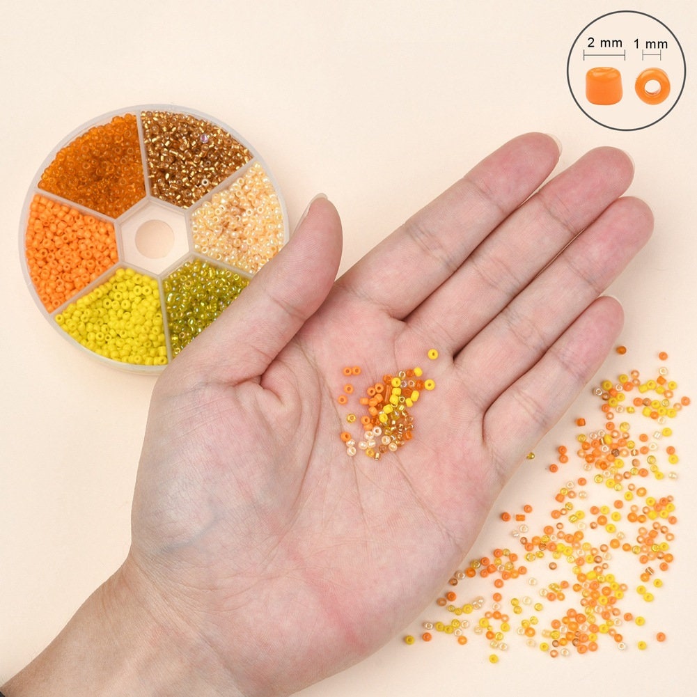 Glass seed beads kit, Assorted yellow and orange, 2mm 3mm 4mm, Jewelry making set