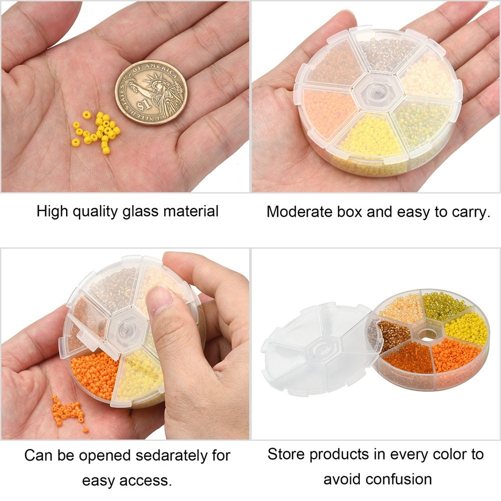 Glass seed beads kit, Assorted yellow and orange, 2mm 3mm 4mm, Jewelry making set