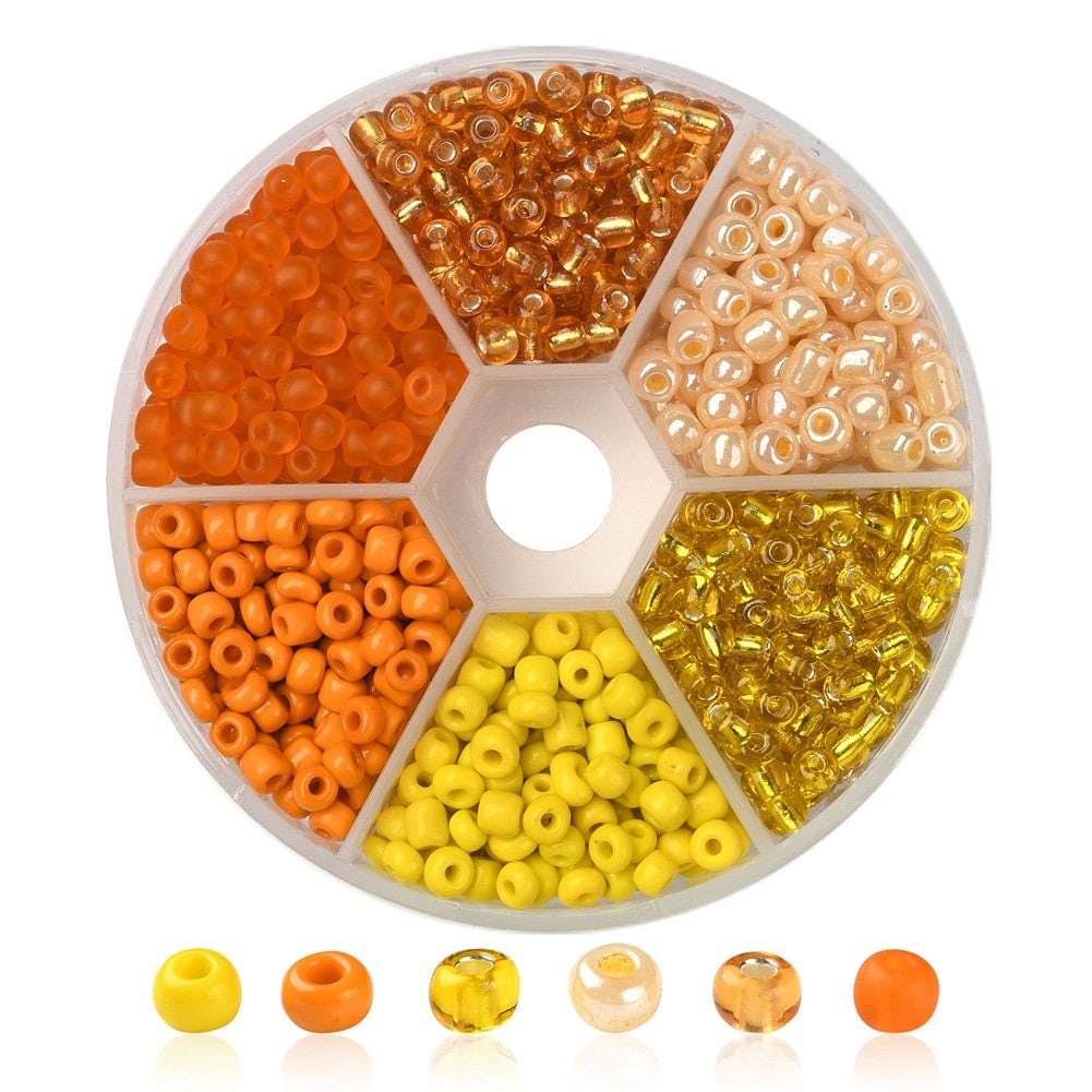 Glass seed beads kit, Assorted yellow and orange, 2mm 3mm 4mm, Jewelry making set
