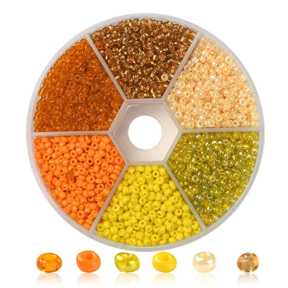 Glass seed beads kit, Assorted yellow and orange, 2mm 3mm 4mm, Jewelry making set
