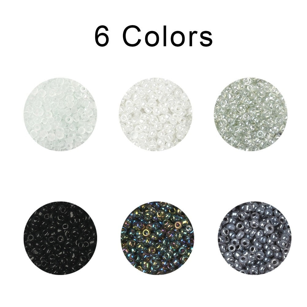 Glass seed beads kit, Assorted black white grey, 2mm 3mm 4mm, Jewelry making set