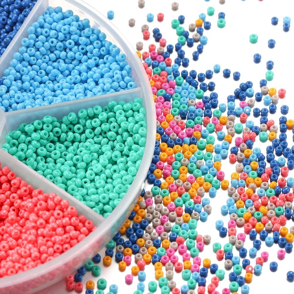 2mm glass seed beads kit, 6300 assorted rainbow beads, Jewelry making set