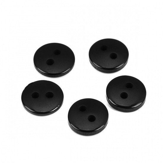 9mm black plastic buttons, Small resin sewing buttons, 25 cute craft buttons