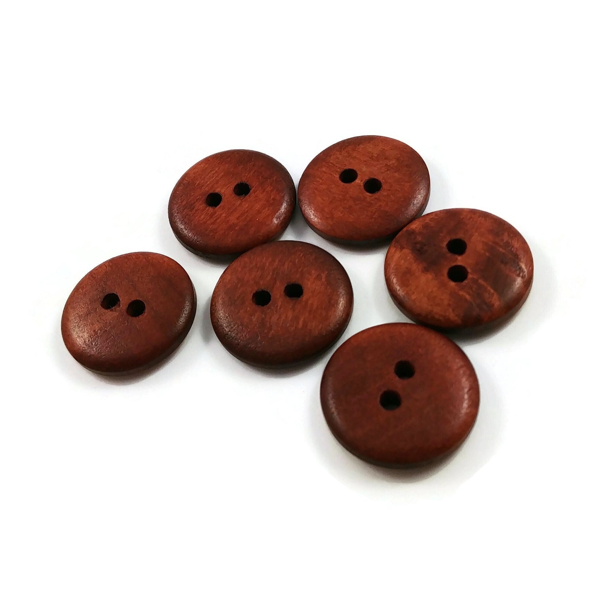 Reddish brown wooden buttons, 15mm, 20mm, Plain round sewing buttons