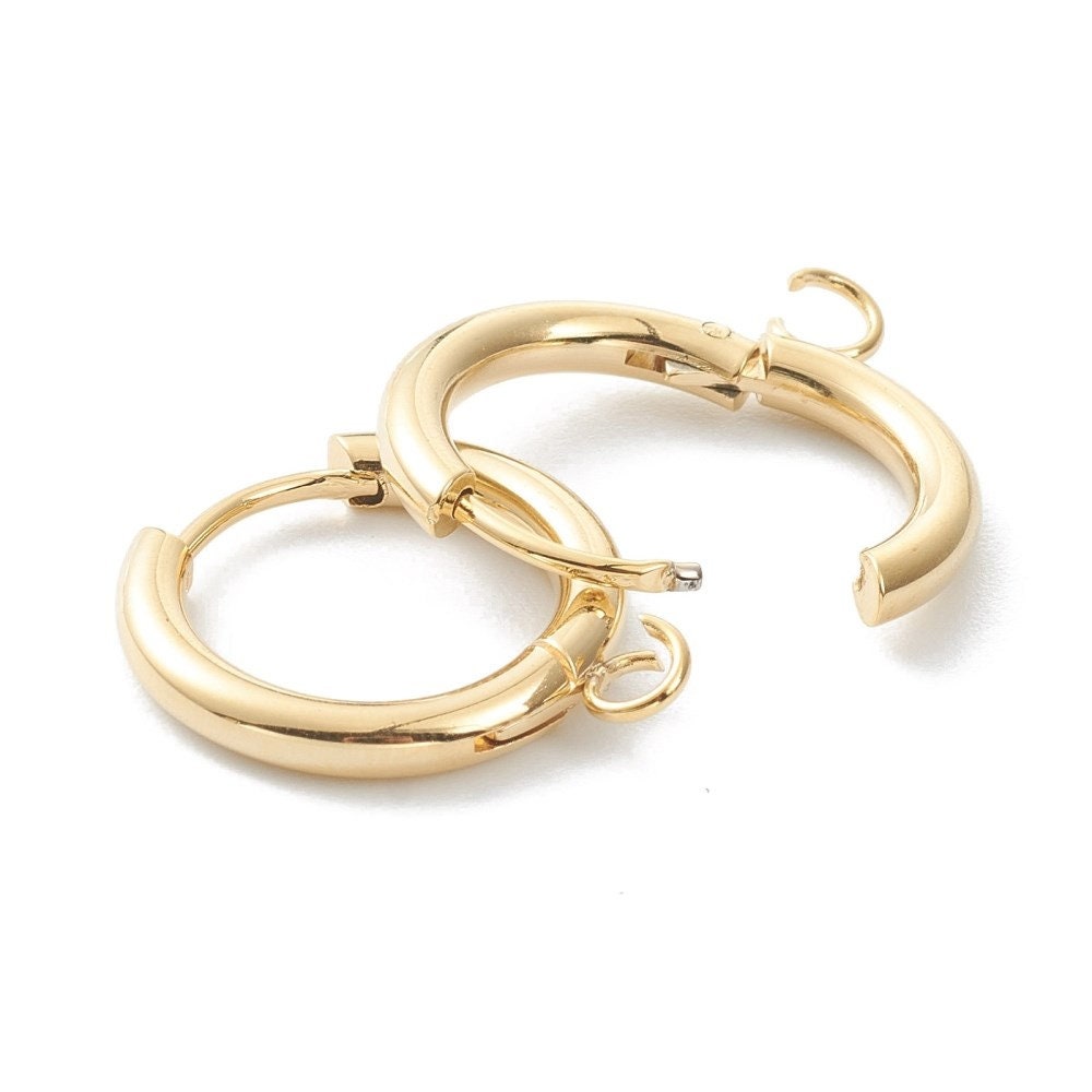 Stainless steel huggie hoops with loop, Gold, Silver, Earring findings, Small round hoops for jewelry making